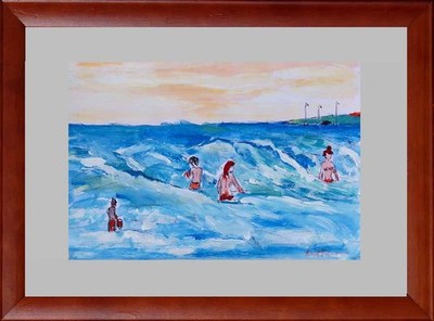 Original Gemälde von Ernst Fermen *1947, Badende in d. Ostsee-Hiddensee Nr.-1695