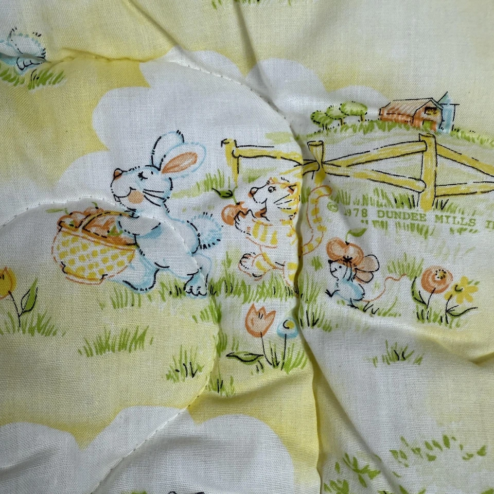 复古邓迪婴儿毯子被子粉彩兔子儿童房婴儿床 1978 年美国制造 — 第 4/4 张图片