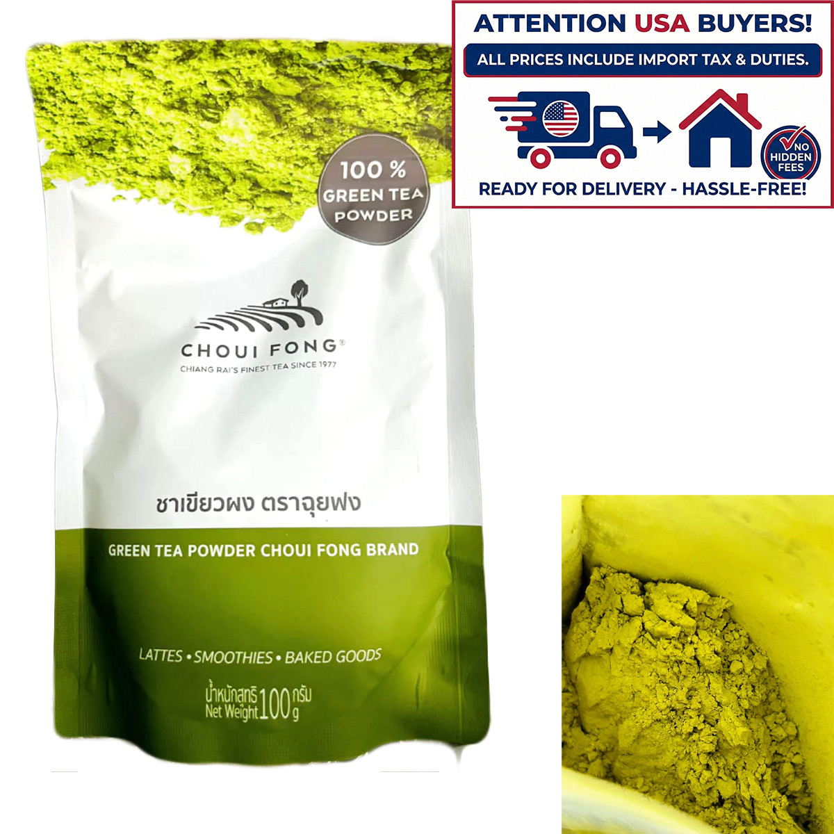 100 g de TÉ VERDE MATCHA bebidas en polvo y pastel de panadería Choui Fong
