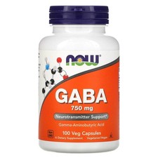 NOW FOODS GABA 750mg Gamma-Aminobutyric Acid 100 Vegetarian Capsules