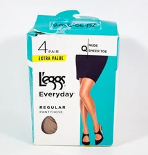 L'eggs 4 Pair Everyday Regular NUDE Sheer Toe Pantyhose Size Q