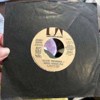 JOHNNY RIVERS - Rockin Pneumonia Boogie Woogie Flu 7  Single Vinyl 1972 50960 Vg