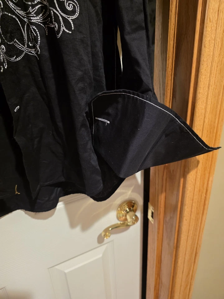 Camisa de plumón Angelino para hombre Y2K Western negra blanca bordada manga larga Foto 3 de 4