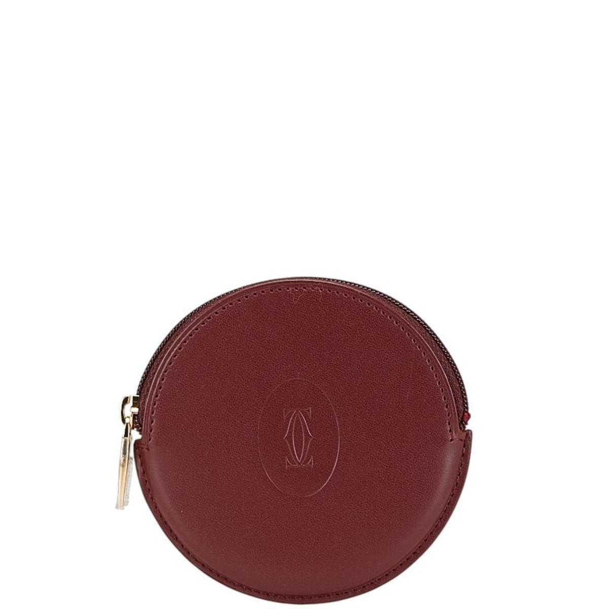 美品★Cartier バーガンディ レザーコインケース Cartier Must Line Coin Case, Purse, Wine Red, Leather