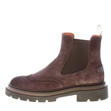 SANTONI men shoes Anthracite grey fine suede chelsea boot classic brogues