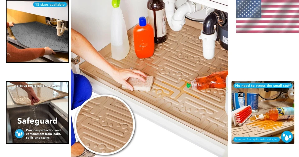 Alfombrilla beige debajo del fregadero 28"x22" para armarios de cocina y lavandería Foto 2 de 4
