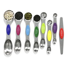 Magnetic Measuring Spoons Set Stainless Steel with Leveler, 8pcs Multicolors ...