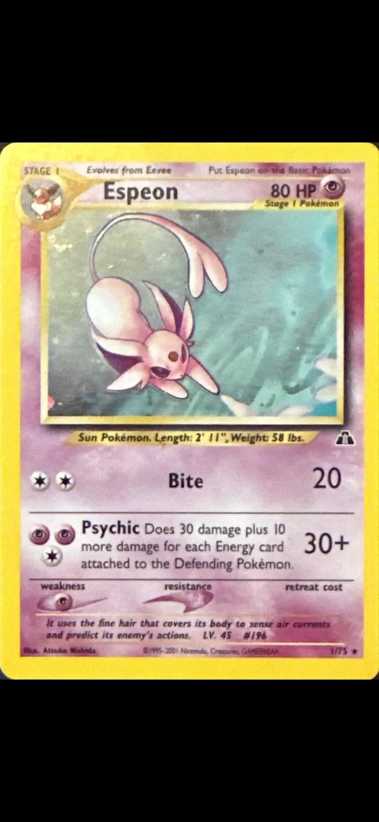 Espeon Pokemon Card (1/75, Holo Rare, 1st Edition Holofoil)