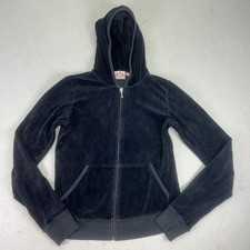 Juicy Couture Velour Full Zip Y2k Hoodie VTG Black Sz M Rhinestones Jacket USA