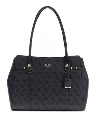 GUESS Leona Logo 2 Compartment Tote Bag Schultertasche Tasche Coal Logo Neu