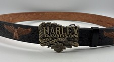 Harley Davidson Brass Belt Buckle W/ Blk Eagle Embossed Belt 40&rdquo;-44&rdquo; 1.5&rdquo; Wide