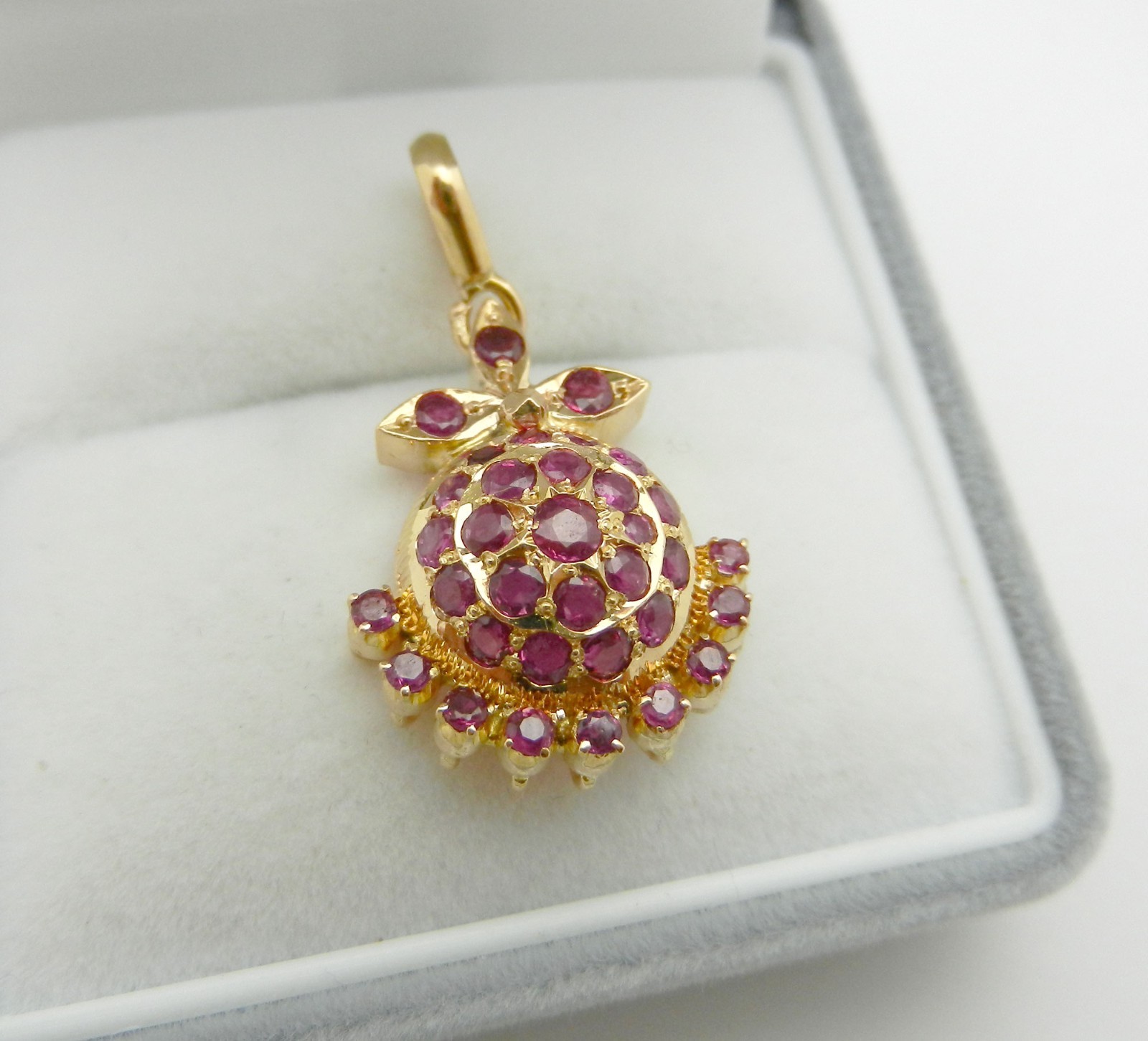 14k Solid Yellow Gold Cluster Ruby Pendant Charm … - image 7