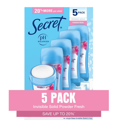 Secret Invisible Solid Antiperspirant Deodorant Powder Fresh 2.6 oz 5 Pack