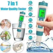 Water Quality Tester Meter Pen 7 in 1 Digital LCD PH/TDS/EC/ORP/TEMP/SG/Salinity