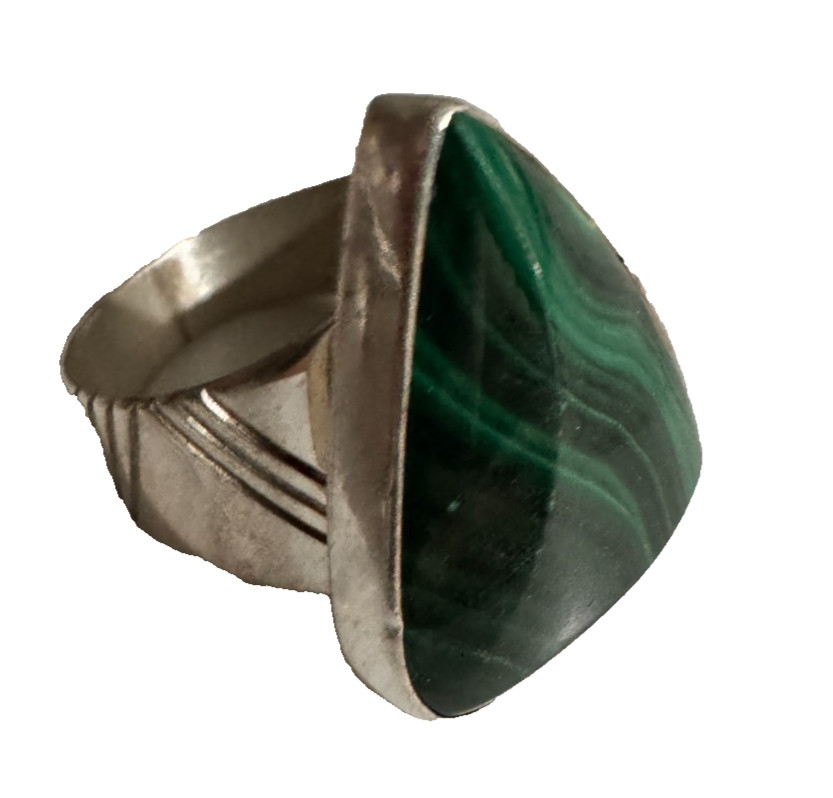 Jay King Ring Malachite Triangle Chunky Sterling … - image 1