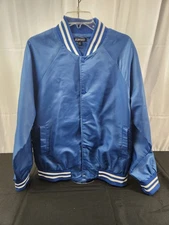 Elwood Blue Satin Varsity Bomber Jacket Size M Vintage Style Baseball Varsity 