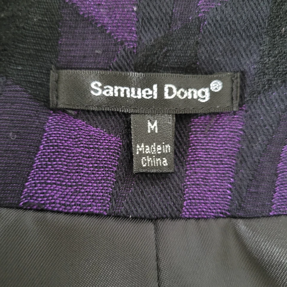 Abrigo Chaqueta Samuel Dong Jacqueline Jacquard Cuadros Púrpura y Negro Talla M Foto 4 de 4