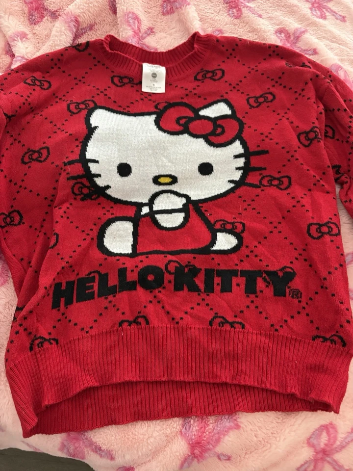 Suéter Hello Kitty Sanrio Tejido Rojo Mujer Talla Mediana M Manga Larga Cuello Redondo Foto 4 de 4