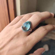 Aquamarine Gemstone Ring 925 Sterling Silver Handmade Pretty Ring All Size MK 