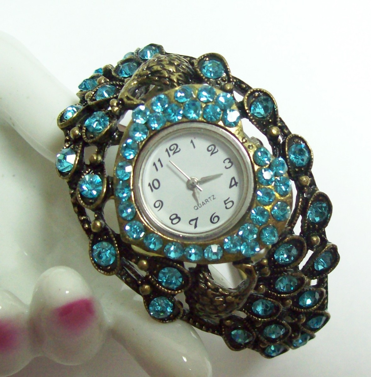 Elegant Aqua Rhinestone PEACOCK Watch Bracelet Peacock – Celeste Watch Company main image 4