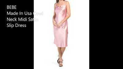 Bebe Women's Cowl Neck Satin Slip Midi Dress Rose Pink Spaghetti Straps Med  NWT | eBay
