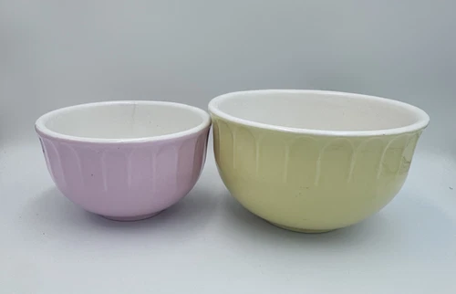 Rare McCoy Nesting Bowls Pattern Vintage Yellow & Pink 7” & 6” 1940’s