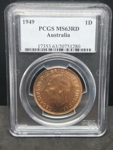 Australia 1949  PENNY PCGS Graded MS63 RD - Picture 1 of 4