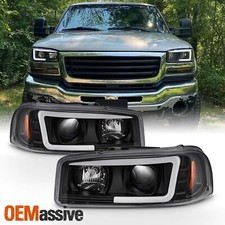 For 99-06 Gmc Yukon Sierra 15002500 Hd3500 Black Led Tube Projector Headlights For 99-06 Gmc Yukon Sierra 15002500 Hd3500 Black Led Tube Projector Headlights