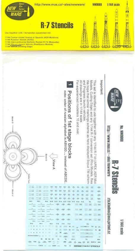 New Ware 1/144 R-7 Stencils for R-7 for ICBM Vostok Voskhod Soyuz NWD008 New Ware 1/144 R-7 Stencils for R-7 for ICBM Vostok Voskhod Soyuz NWD008