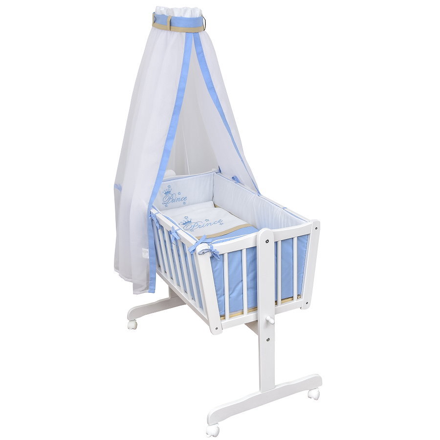 Wiege Schaukelwiege Babywiege Holz Weiß Bettset Prince Prinz komplett