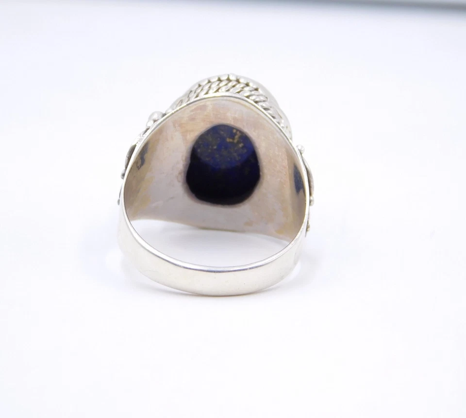 9 GM 925 Argento Sterling Naturale Lapislazzuli Cab Gemma Misura Anello 8.75 " - Immagine 3 di 4