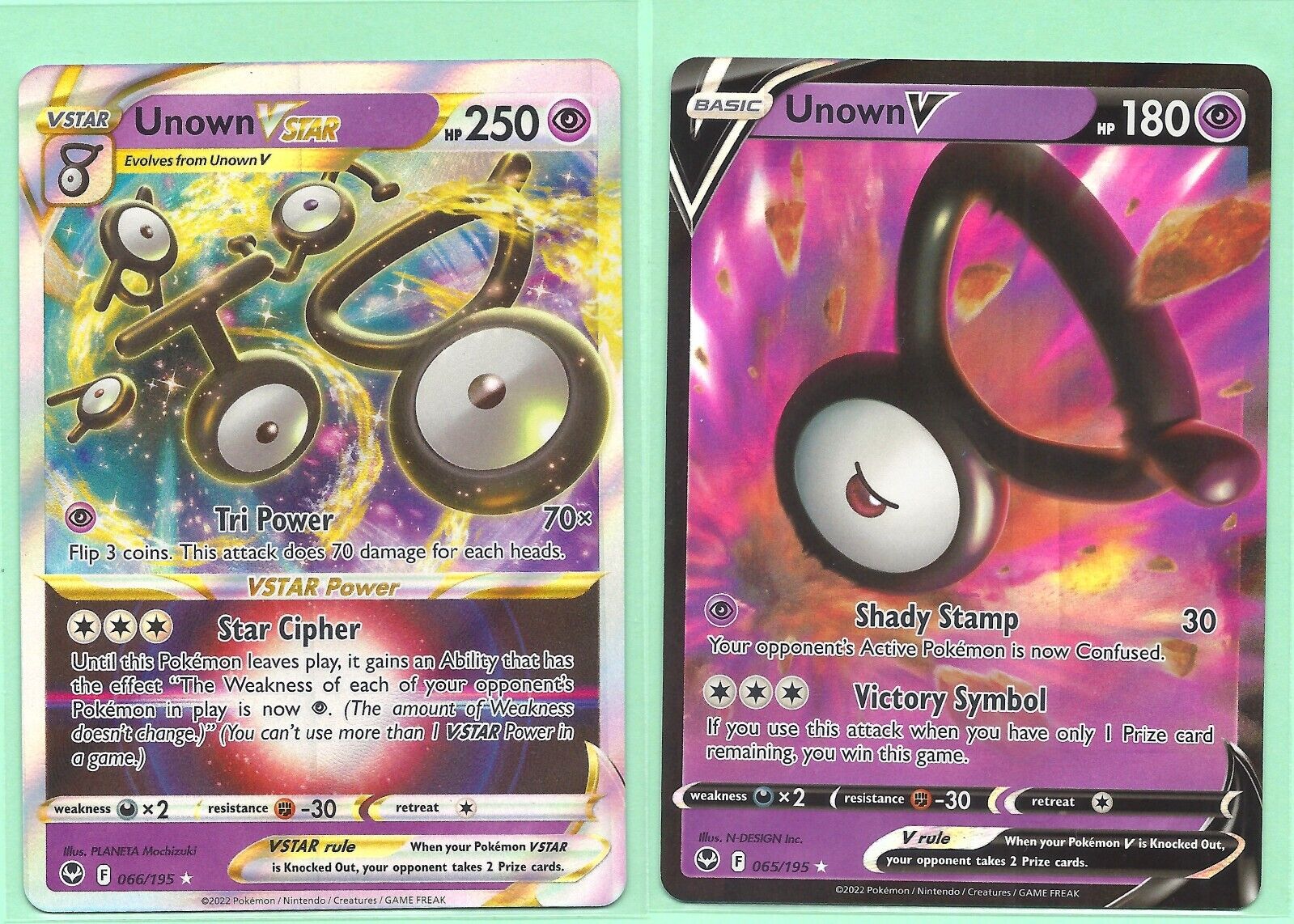 2 EVOLUTION SILVER TEMPEST POKEMON- UNOWN V 65/195 & VSTAR 66/195- NEW MINT