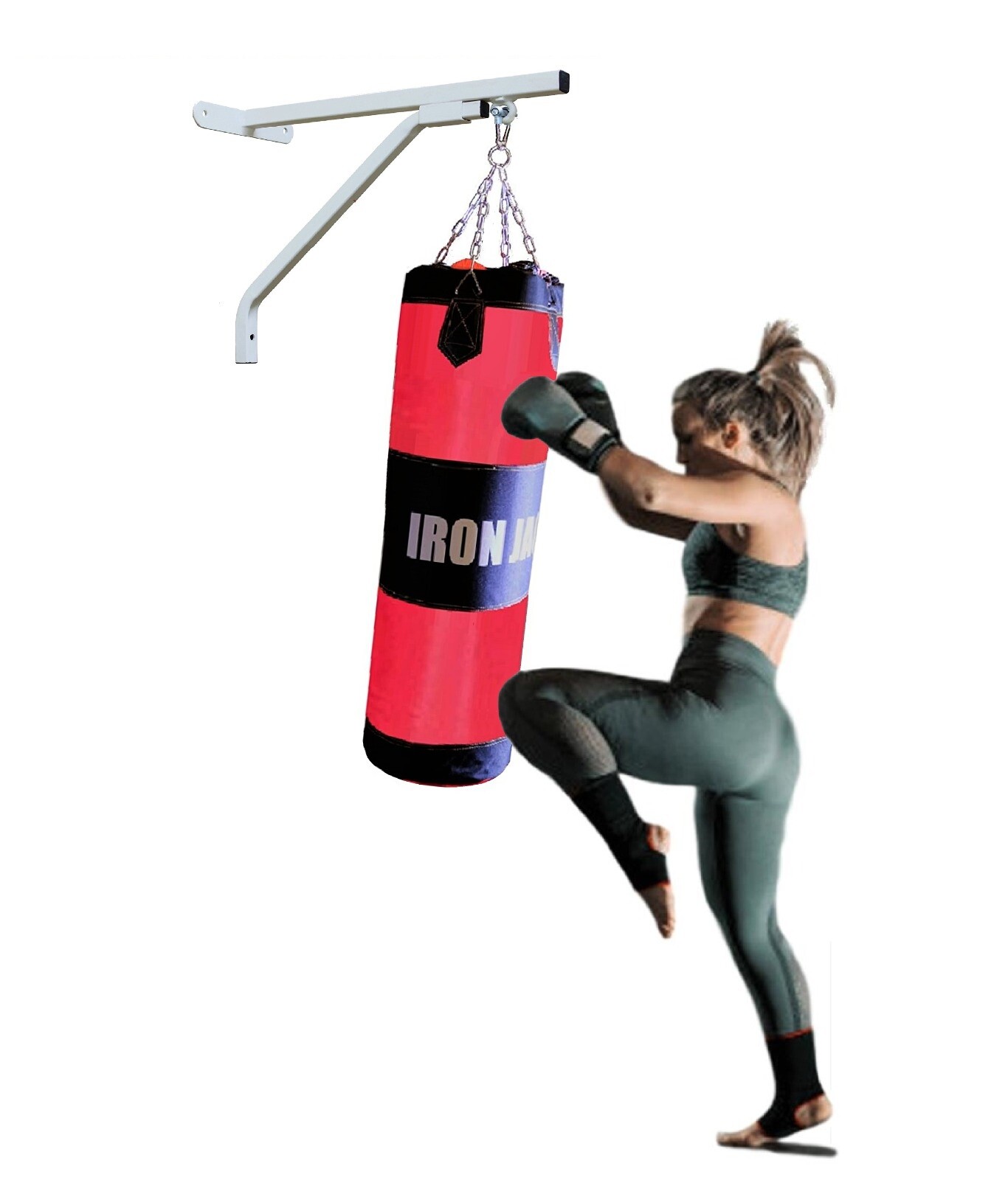 3 in 1 Heavy Duty Punch Bag Wall Bracket Mount Hanging Stand Boxing + MMA Gloves