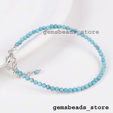 Bracciale in argento sterling 925 Howlite Turchese 3 mm pietra preziosa lisci...