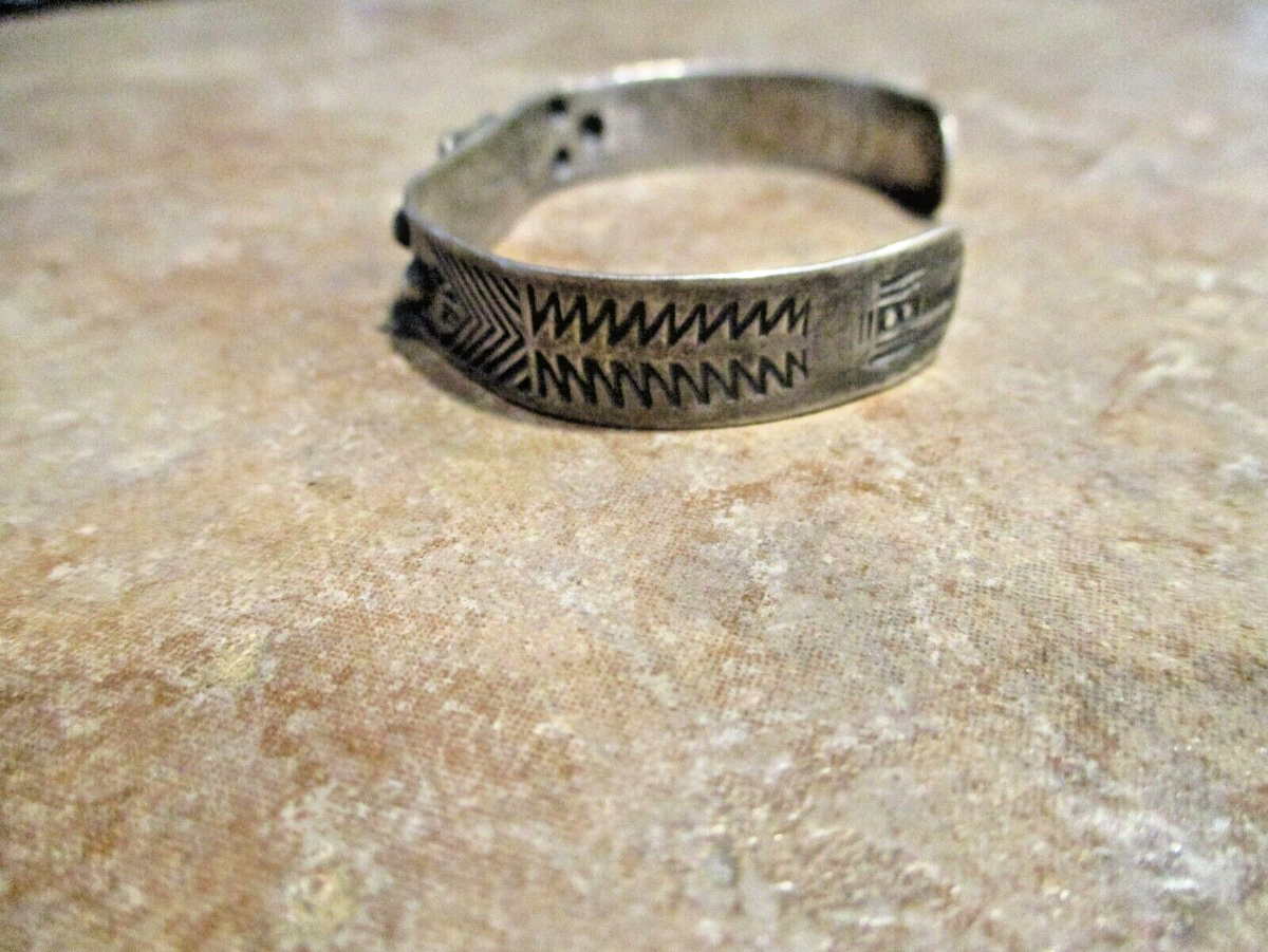 OLD 1940's / 50's Navajo Sterling Silver Turquoise STAMPED DESIGN