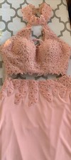 Prom Dress Sz 2, Faviana Designer 2 piece halter Mini Skirt, Pale Pink, Sequin