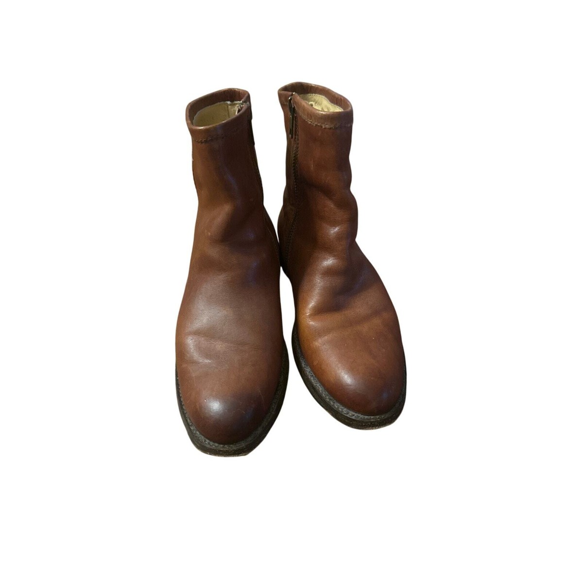Women 5.5 Frye Brown Leather Inner Zip Short Ankle Boots Booties