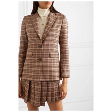 Maje Valilo Checked Tweed Plaid Blazer Jacket In Beige Size 38 Us 4