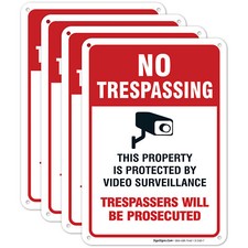 Video Surveillance No Trespassing Sign, Security Camera, 4 Pack 7x10 Aluminum