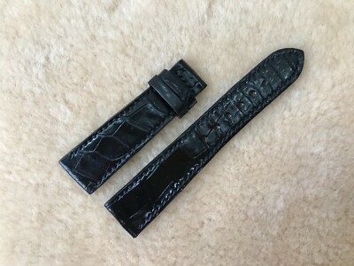 21mm/18mm Black Alligator Crocodile Embossed Leather Watch Strap Band