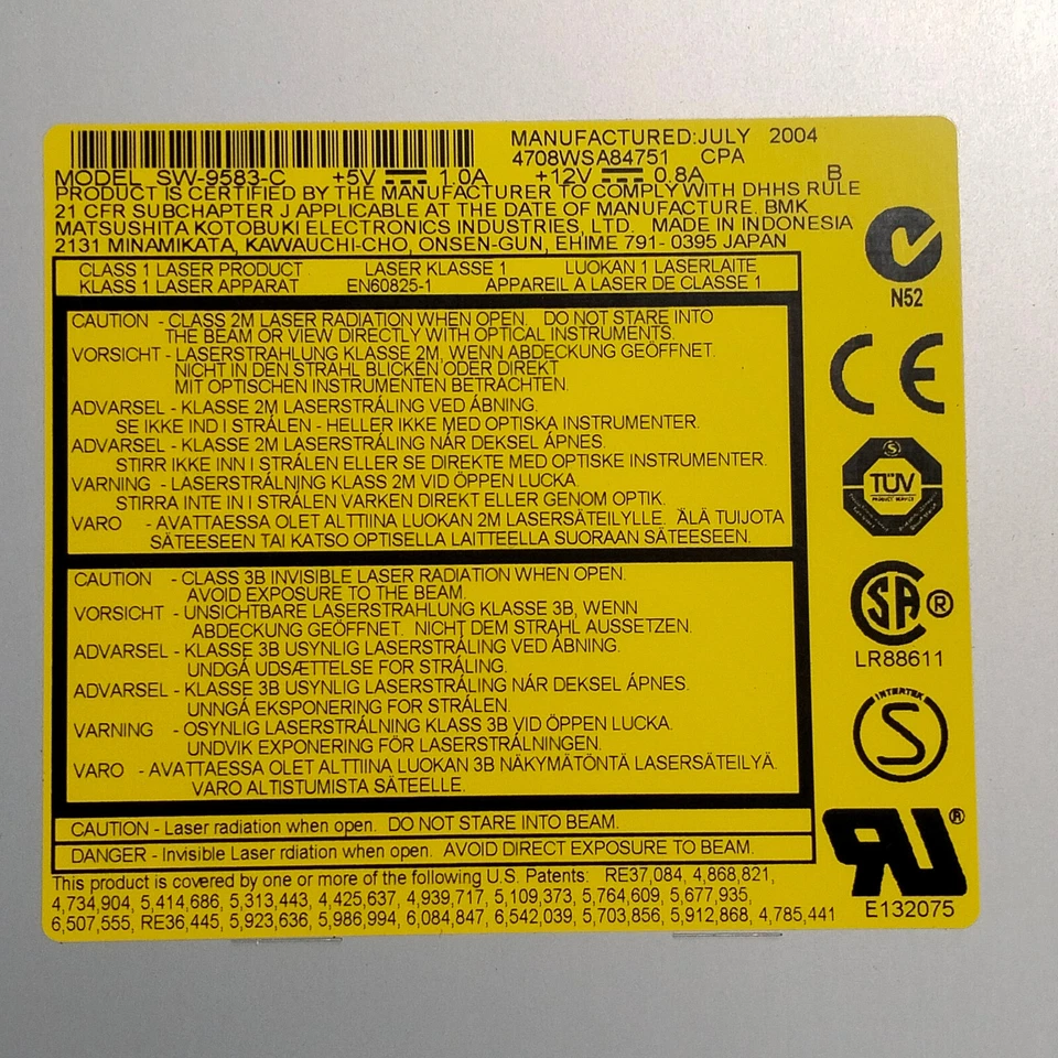 Matsushita Panasonic SW-9583-C IDE CD DVD-R/RW DL Optical Disk Drive Burner - Image 3 of 4