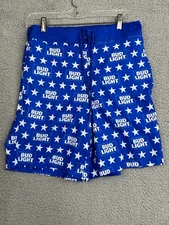 Bud Light Swim Trunks Mens Medium Blue All Over Print Mesh Lining Pockets Casual