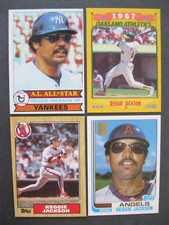 4 Baseball Cards of Reggie Jackson of the New York Yankees, Athletics & Angels