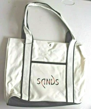 NEW Light Canvas Tote Bag "Sands" Dual Handles Cream / Dark Brown Trim Free Ship