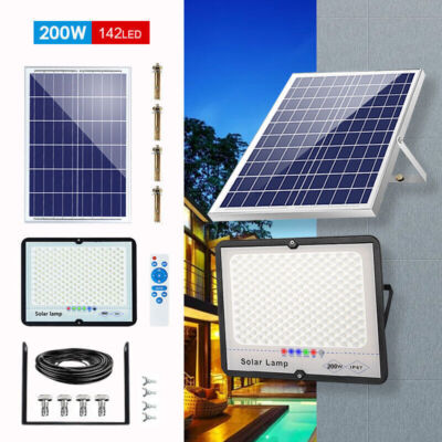 50W 100W 200W LED Solar Flood Light Outdoor Dusk to Dawn Remote Control Bright