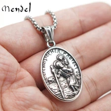 MENDEL Mens St Saint Christopher Medal Pendant Necklace Stainless Steel Amulet