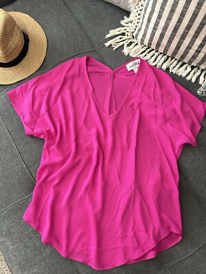 $220 JOSEPH RIBKOFF Anthropologie Hot Pink Y2K Top 8 Medium Dolman Short Sleeve