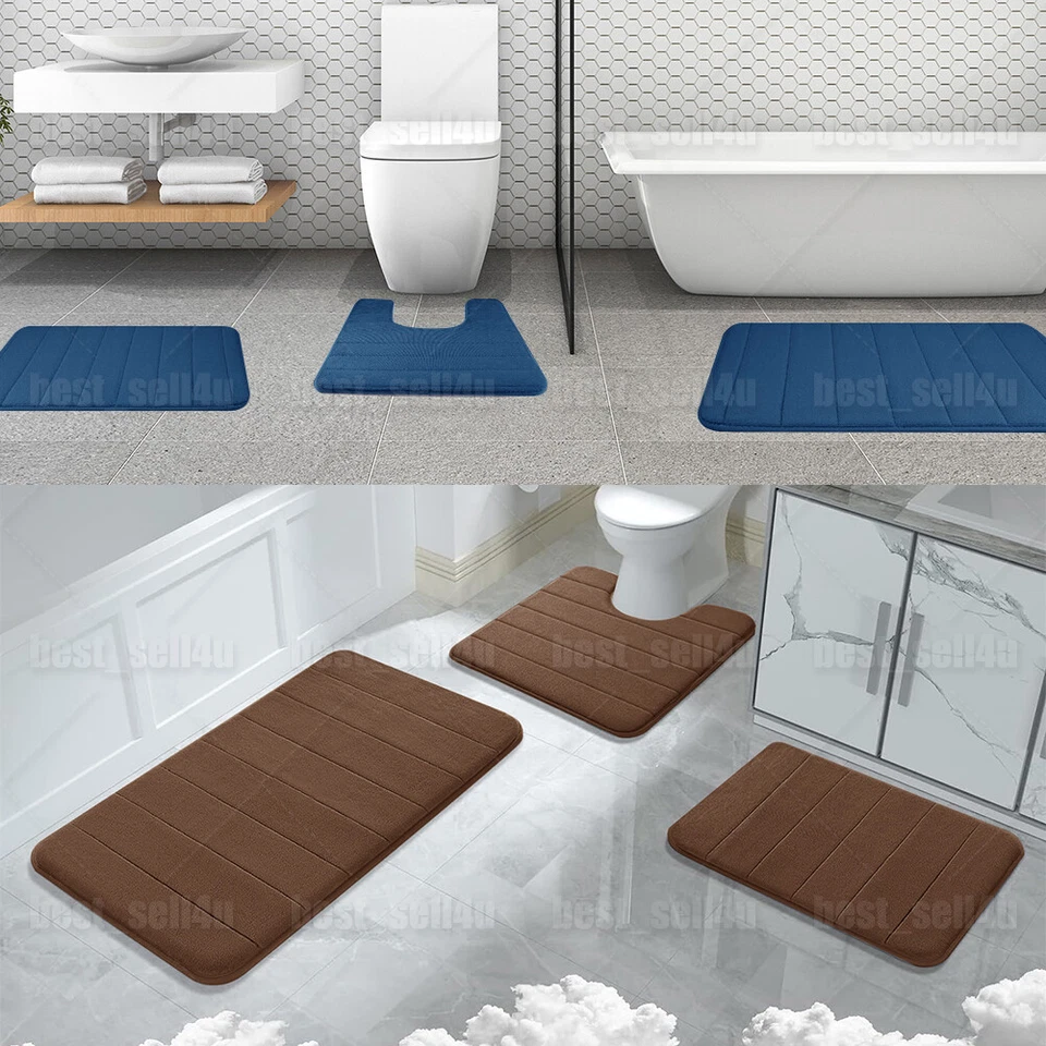 Juego de 3 alfombras de baño absorbentes de espuma viscoelástica alfombra de baño pequeña grande y contorno Foto 4 de 4