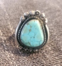 Vintage Native American Sterling Silver Turquoise Ring Navajo Sz 5.25