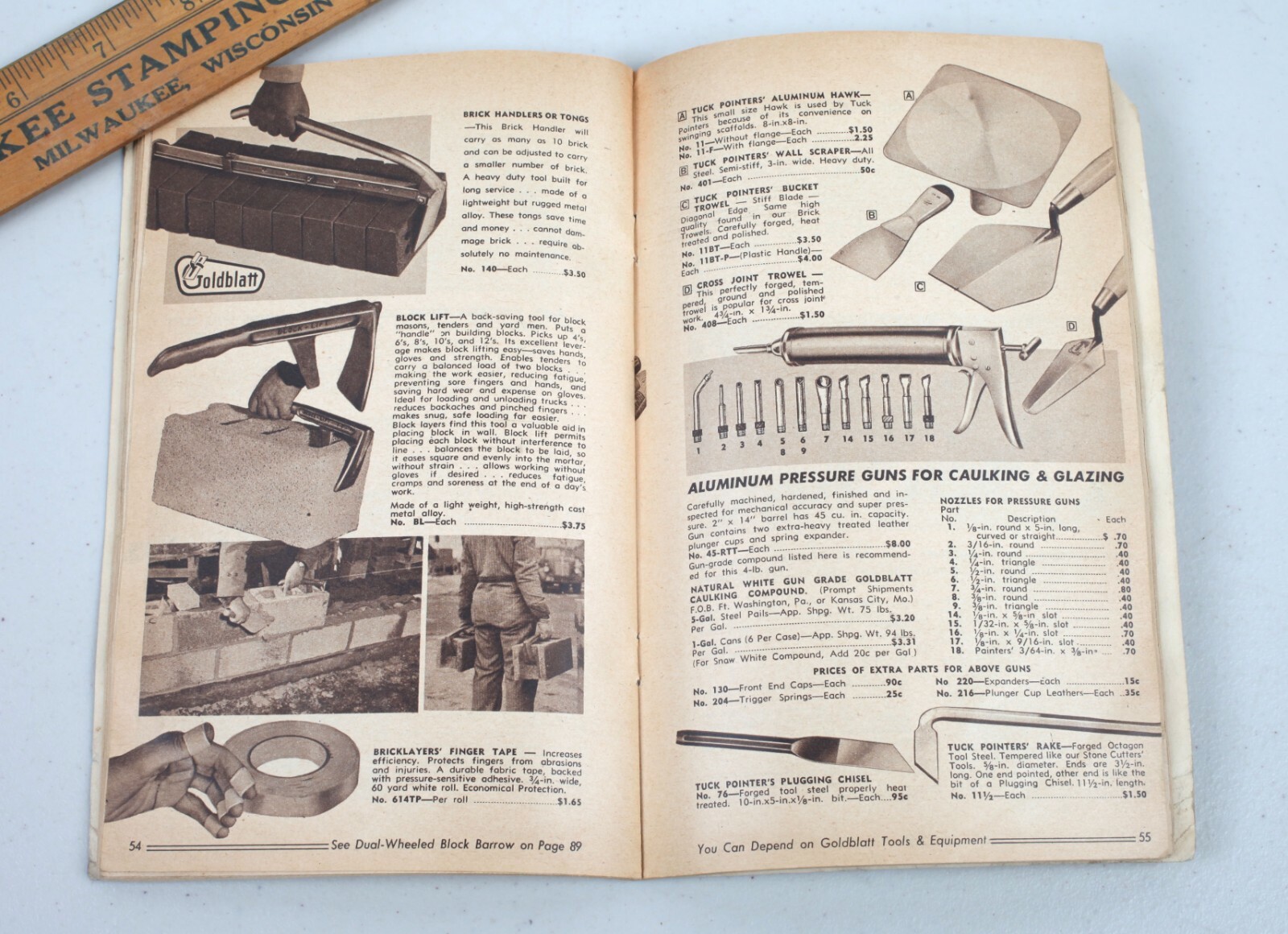 Vintage 1954 Goldblatt Tool Co. Catalog Kansas City Masonry Trowel